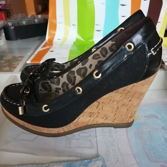 black cork wedge heeled Loafer shoes size 6.5 - Picture 4 of 8